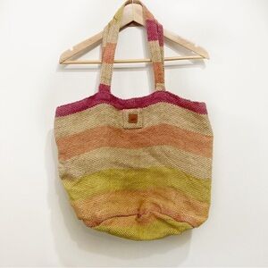 Roxy Tote Bag Striped Jute Burlap Boho Red Tan Orange Boho Beach